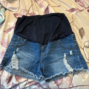 SHEIN Black and Blue Distressed Jean Shorts
